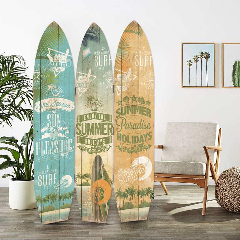 Bay Isle Home Sosebee Surfboard Summer 3 Panel 5.9ft Room Divider